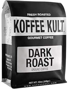 Koffee Kult Dark Roast Ground Coffee - Small Batch Gourmet Aromatic Artisan Blend 100% Arabica Coffee Organically Sourced (Ground, 12oz)