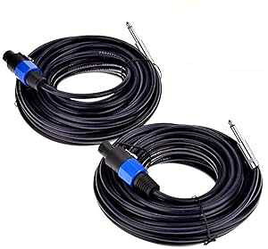 Yuyaokk 2Pack 25 ft Speakon to 1/4" Male Speaker Cables, Professional 12 Gauge AWG Wire Audio Amplifier Connection Cord, DJ/PA Wire with Twist Lock.