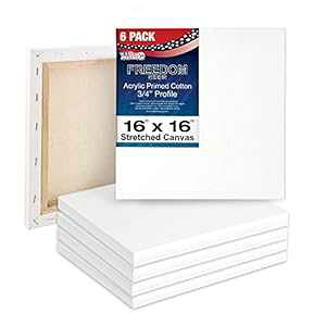 U.S. Art Supply 16 x 16 inch Stretched Canvas 12-Ounce Triple Primed, 6-Pack - Professional Artist Quality White Blank 3/4" Profile, 100% Cotton, Heavy-Weight Gesso - Acrylic Pouring, Oil ting