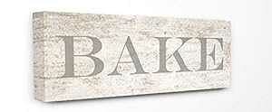 Stupell Industries AeB[NLb` zCg ^ƃO[ xCNTC LoX EH[A[gA13 x 30A}`J[ Stupell Industries Died Kitchen White Tan and Grey Bake Sign Canvas Wall Art, 13 x 