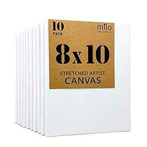 MILO 8x10" Stretched Artist Canvas Value Pack of 10 Primed Cotton Art Canvas Set for ting Ready to t Art Supplies 10 White Blank Canvases