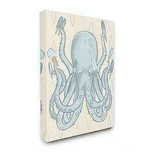 Stupell Industries Popsicle Octopus Ocean Sea Animal Blue Kids Drawing, Design by Artist Daphne Polselli Wall Art, 16 x 1.5 x 20, Canvas