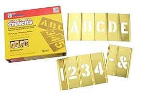 Box Partners STBLN3 SVbNX^C̕Ɛ̐^JXeVZbgA45A3C` Box Partners STBLN3 Brass Stencil Set of Gothic Style Letters & Numbers, 45 Pieces, 3"