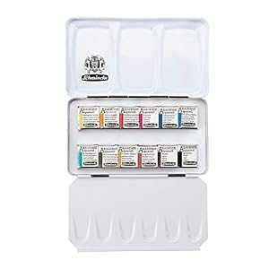Schmincke AKADEMIE Aquarell ʃ\bh RpNg ^ {bNX n[tp 12 t - 75112 Schmincke AKADEMIE Aquarell Watercolor Solid Compact Metal Box with 12 Half Pans - 75112