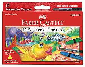 t@[o[JXe ʃN uVt 15F - q̍i Faber-Castell Watercolor Crayons with Brush, 15 Colors - Premium Quality Art Supplies for Kids