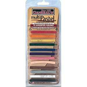 General Pencil Assorted Multi Pastel Compressed Chalk Sticks, 12-Pack