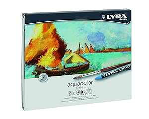 Lyra Aquacolor Wax Crayons - 24 Water Soluble Crayons for Professional and Student Artists - Highly Pigmented Lightfast Watercolor Crayons for Drawing Creating Gradients Washes and More