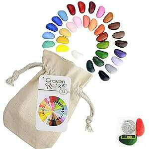Crayon Rocks, Crayons in a Rock Shape, 32 Count, Tripod Grip Made For Handwriting Development in Kids and Toddlers, Fun & Educational, Creative Activity, Comes in a Muslin Bag - 32 Colors