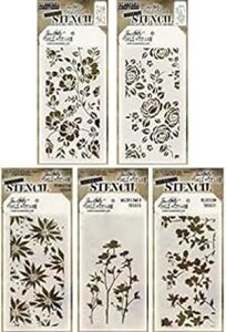 Tim Holtz - XeV Zbg 10 (uԁv) - 5 ACe oh - oAԁAԁA|CZ`AACht[ Tim Holtz - Stencils Set 10 ("F") - Five Item Bundle - Roses, Floral, Blossom, Poinsettia, and Wildflowe