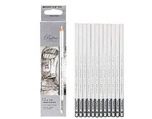 KachiKawa Sketch Highlight Pencil Pen Charcoal White Sketch Pencil ting Special White Charcoal 12 PCS (White Charcoal Pencil)