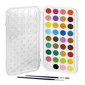 Artlicious - 36 水彩絵の具セット、内蔵パレット蓋ケース & 2 ブラシ付き Artlicious - 36 Watercolor t Set with Built In Palette Lid Case & 2 Brushes
