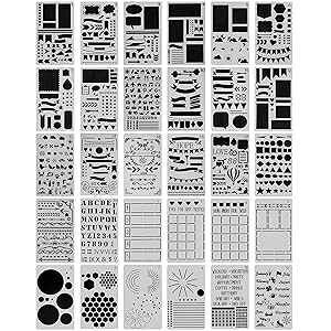 CH HAICHENG 30 PCS Journal Stencils, Planner Stencils for Junk Journal Notebook Diary Scrapbook DIY Drawing Template Journal Stencil 4x7 Inch