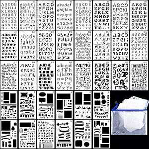 36 ̕Ɛ̃XeV DIY `ev[g W[iXeV m[gubNALAXNbvubNp̎[ܕt Augshy 36PCs Letter and Number Stencils DIY Drawing Templates Journal Stencil