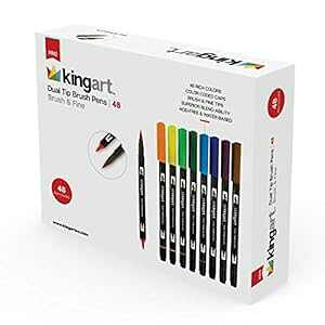 KingArt 445-48 PRO Dual TIP Brush PENS, Set of 48, Unique Colors 48 Piece