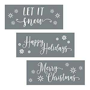 I Like That Lamp Christmas Stencils - Pack of 3 Holiday Stencils for Creating Festive Christmas Decor - Merry Christmas Stencil, Let It Snow and Happy Holiday Stencil Set - Christmas Stencils for ting on Wood