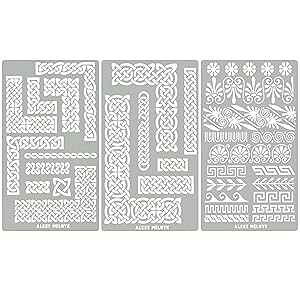 Aleks Melnyk No.36 Small Border Stencils for Bullet Journaling, Greek Key Stencils, Celtic Knot, Ornate Viking Stencils, Steel Journal Stencils, Metal Stencils for Engraving, Pyrography, Wood Burning