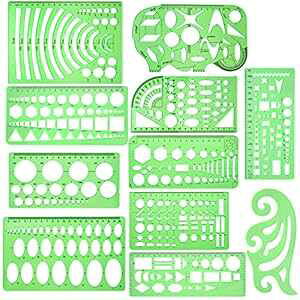 11 s[X􉽊w`ev[gKAȗΐF̃vX`bNKA|[^urj[ܕtA׋AfUCAzp ipekar 11 Piece Geometric Drawing Template Measuring Ruler, Transparent Green 