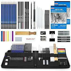 Drawing Kit, Shuttle Art 52 Pack Drawing Pencils Set, Professional Drawing Art Kit with Sketch Pencils, Graphite Charcoal Sticks, Drawing Pad in Portable Case, Drawing Supplies for Kids Adults Artists