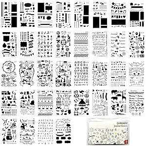 CH HAICHENG 36 PCS Plastic Journal Stencils for Bullet Junk Journal Notebook Diary Drawing Scrapbook Journal Stencil Templates 4x7 Inch
