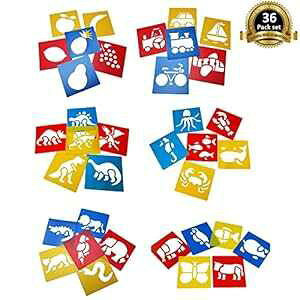 Lependor 36 Pieces Plastic Drawing ting Stencil Templates for Kids Crafts - Washable Template for School Projects - Random Colors