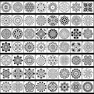 Augshy Mandala Stencils, 56 Pack Mandala Dot ting Stencils for DIY Rock Art Projects on Wood Furniture Decoration (3.6x3.6 inch)