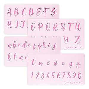 Lacupella Calligraphy Cake Stencil Cursive Alphabet Letter Number Writing 1.5 Inch Set of Four Upper and Lower Case - for Cake Wood Canvas Airbrush Art and Craft ting