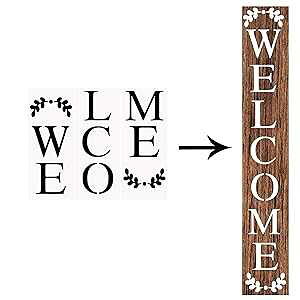 AZDIY Welcome Sign Stencil 3 PCS Large Vertical Stencils for Porch Sign Reusable Stencils Set for ting on Wood Large Farmhouse Stencils for Holiday Decorating Chalk Couture for Home D cor & DIY