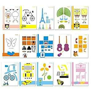 20  3D v^[`^ 3D yp̎XeVA40 p^[ƃNAv[gZbg AEVIO 20 Sheets 3D Printer Drawing Molds Paper Stencils for 3D Printing Pen, 40 Patterns and a Clear Plate Set