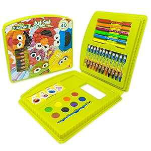 Leap Year Sesame Street 43-Piece Art Case includes Markers, Crayons, Stickers, and Watercolors Non-Toxic and Washable Gift for Kids Ages 3+