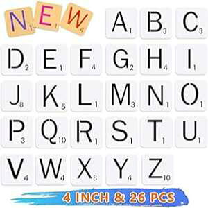 BBAXI 26pcs Scrabble Letters Stencil, Reusable Scrabble Letters for Wall Decor, DIY Crafts, ting and Family Names (4inch)