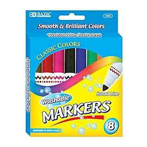 BAZIC 8 Fu[hCW{􂦂}[J[yAlߍ킹NVbNJ[}Jh[MtgqXN[A[g B BAZIC PRODUCTS BAZIC 8 Colors Broad Line Jumbo Washable Markers Pens, Assorted Classic
