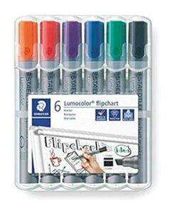 Staedtler flipchart marker Lumocolor, wedge point approx. 2 or 5 mm line width, set of 6 colours, ideal for flipchart pads, colour intensive, low odour, Made in Germany, 356 B WP6