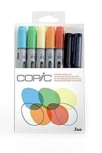 Copic Ciao Alcohol Markers, Doodle Kit Rainbow, 5 markers + 2 pens