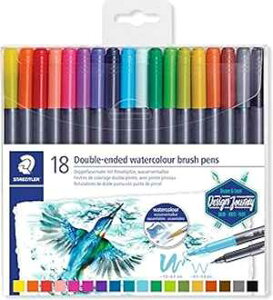 1 Count (Pack of 1), Staedtler MARKERS WATERCOLOR MARSGRAPHIC DUAL TIP SET OF 18