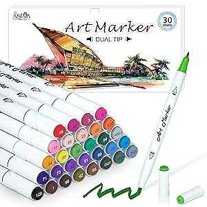 fA`bv AR[x[X A[g }[J[AlI 30 FAR[ }[J[ yAqAl̓hGAXPb`AJ[h쐬ɍœK Dual Tip Alcohol Based Art Markers, Lineon 30 Colors Alco