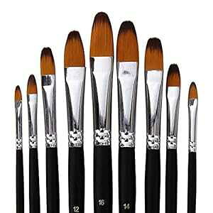 n/ a Artist t Brushes Set,9 Pcs Professional Filbert Brushes for Acrylic Oil Watercolor Gouache ting Kits with Long Handle Nylon Hair