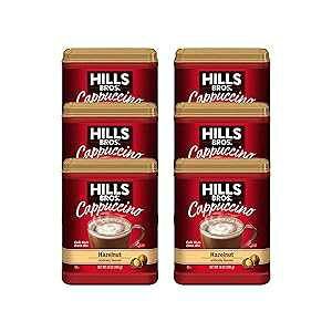 Hills Bros Instant Cappuccino Mix, Hazelnut Cappuccino Mix Frothy, Decadent Cappuccino with a Smooth Hazelnut Flavor, 14 Oz, Pack of 6 (Pack May Vary)