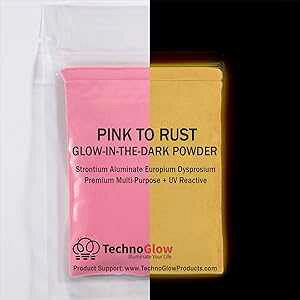 10g sN烉Xg܂ł̈ÈłŌpE_[ (50 ~N + UV  Techno Glow Inc 10g Pink to Rust Glow in The Dark Powder (50 Microns + UV Reactive