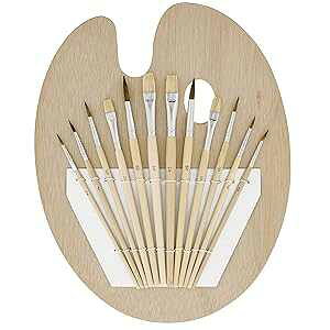 U.S. Art Supply 12-Piece Artist t Brush Set with 9" x 12" Wood ting Palette - 12 Premium Round & Flat Bristle tbrushes - Fun Kids, Adults, Students, School Teachers, Beginners, Starter Kit