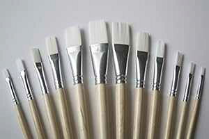 Jerry Q Art 12 PC zCglHуtbguVZbg ؐnht ʂƃANp JQ66051 Jerry Q Art 12 PC White Synthetic Hair Flat Brush Set with Long Wood Handles for Watercolor and Acrylic JQ66051
