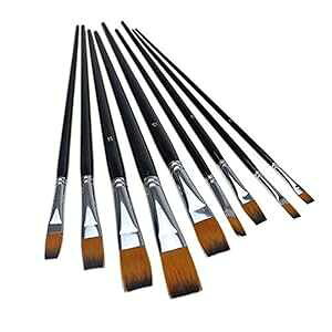 Marrywindix 9 tbg̐[iCуANʃuVA[eBXgyCguVZbgubN Marrywindix 9pcs Flat Pointed Tip Nylon Hair Acrylic Watercolor Brush Artists t Brush Set Black