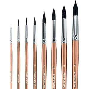 Transon 8pcs Round Watercolor t Brush Set Goat Hair for Watercolors,Acrylics,Inks,Gouache,Oil and Tempera