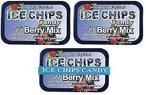 ICE CHIPS Xylitol Candy Tins 5.28 oz total (Berry Mix, 3 Pack) - Includes BAND as shown