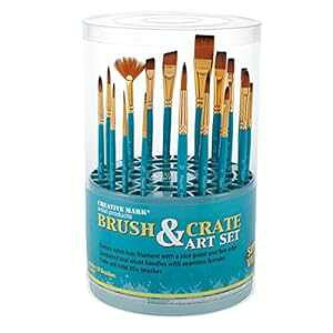 Creative Mark Artist tbrush Set 18pc Professional Quality Short Handle t Brushes for Acrylic, Oil, Craft, Hobby ting with Multi-Use Crate Organizer