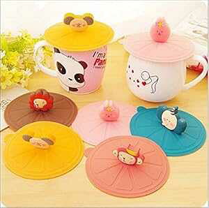 5 �̐V�������킢���h�o�V���R���K���X�J�b�v�J�o�[�R�[�q�[�}�O�z���V�[���W�L���b�v�A�����_���ȐF�ƃ����_���ȃ��f�����O Tovip 5PCS New Cute Silicone Glass Cup Cover Coffee Mug Suction Seal Lid Cap,Ra