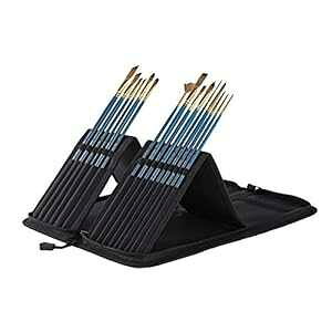 プロアーティストペイントブラシセット&ポップアップキャリングケーストラベルブラシイーゼル - ロングハンドルセーブルスク毛各種サイズ水彩、外光、アクリル、油絵、ガッシュ絵画用 [1