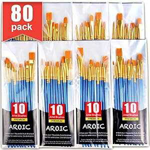 yCg uV ZbgAANʉA[eBXgpiCуuV v̊GLbg (80 pbN) AROIC t Brush Set, Nylon Hair Brushes for Acrylic Oil Watercolor ting Artist Professional ting Kits (80 Pack)