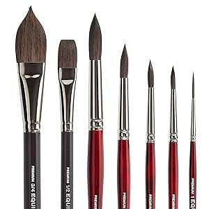 KINGART 1060A Premium 7 Pc. Equinox Series Watercolor Artist Brush Set, Soft Synthetic Black Kazan Squirrel, Curated Shapes and Sizes, Short Handle, Gift Boxed