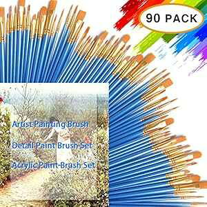 DECYOOL Acrylic t Brush Set,9 Packs / 90 pcs Nylon Hair Brushes for All Purpose Oil Watercolor ting Miniature Detail ting Artist Professional ting Kits