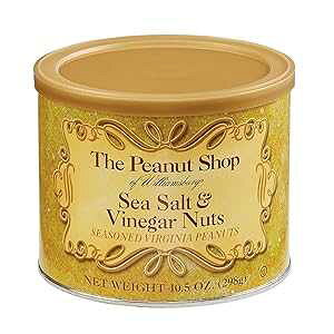 The Peanut Shop of Williamsburg Sea Salt & Vinegar Williamsburg Peanuts, Lightly Salted Handcooked Virginia Peanuts, Gluten-Free - 10.5 Oz Tin
